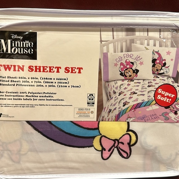 Disney Minnie Mouse Unicorn Twin 3-Piece Sheets Set - Picture 2 of 7